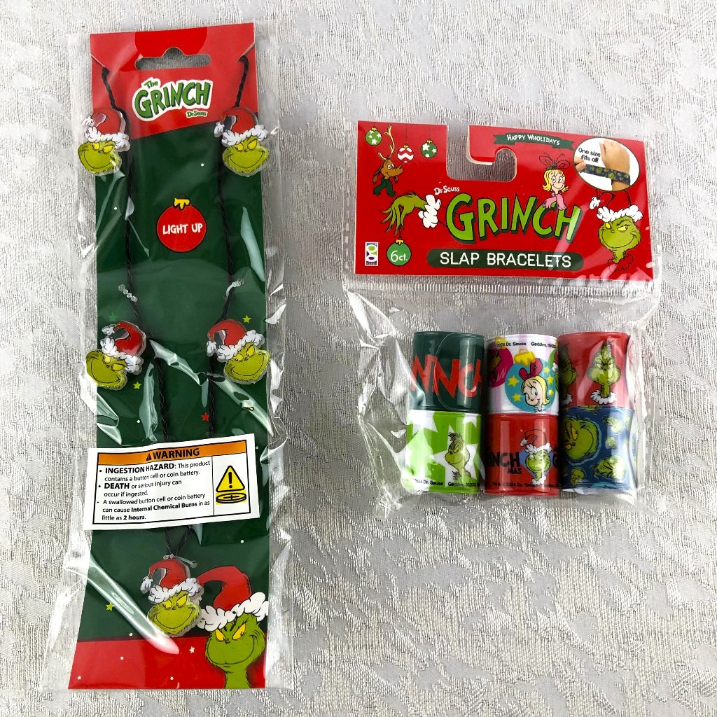 The Grinch Dr. Seuss Light-Up Necklace & 6 Slap Bracelets Rare Holiday Set Nwt